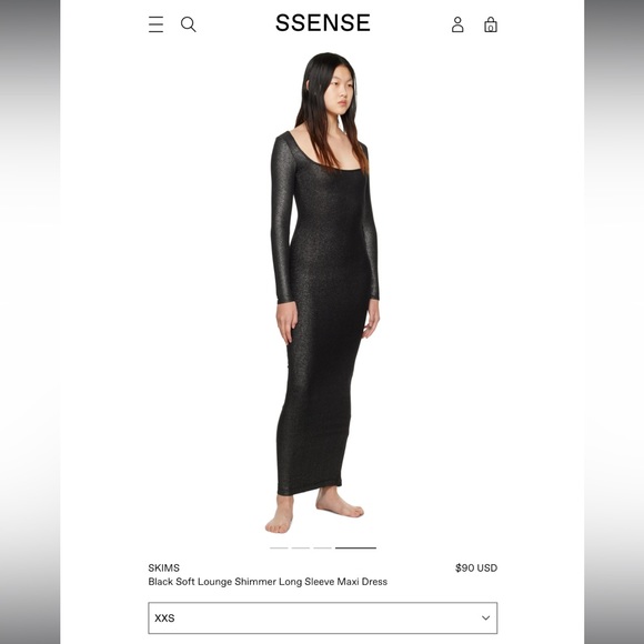 SKIMS Black Soft Lounge Shimmer Long Sleeve Maxi Dress XXS Onyx Foil - Picture 10 of 10